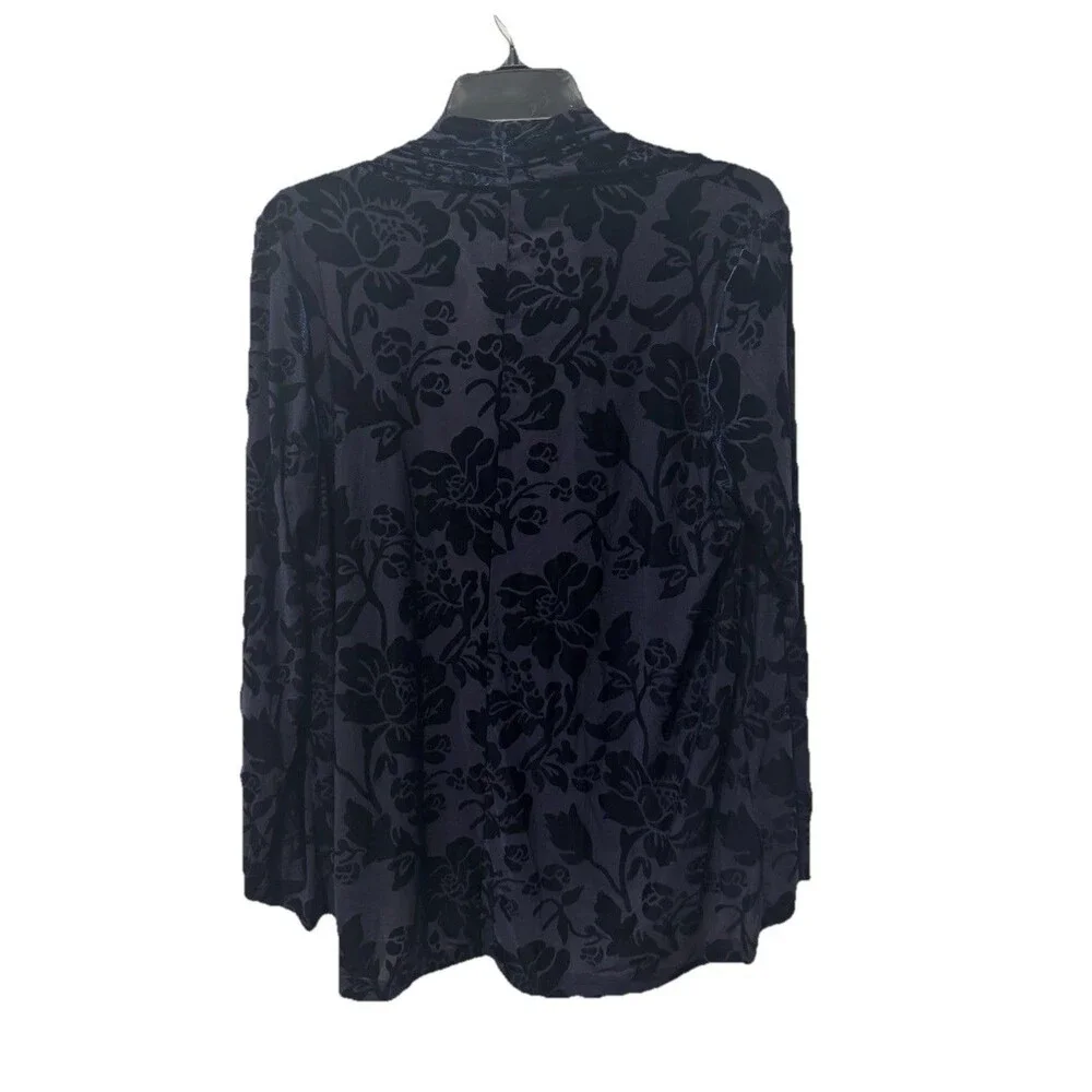 Blue Burnout Velvet Floral Open Cardigan Whimsigoth Dark Romantic Oversized
